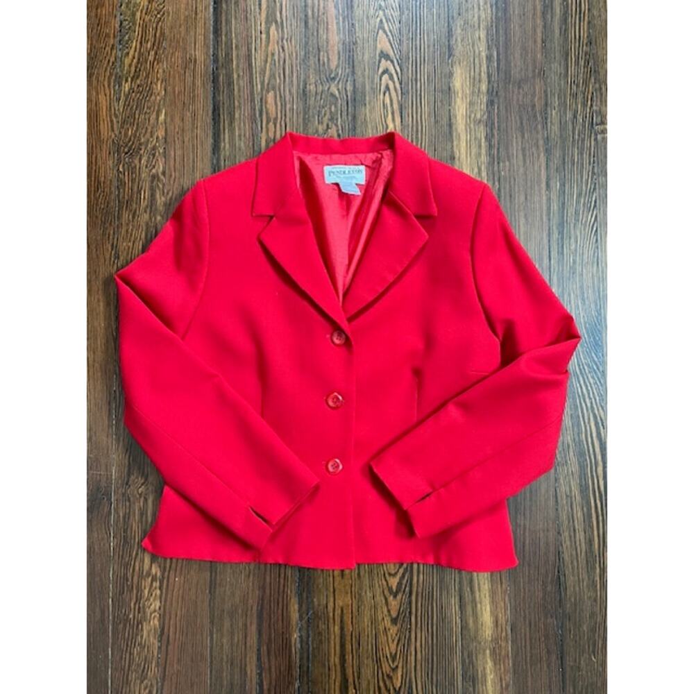 Pendleton Womens 10P Wool Blazer Jacket Red VTG Made in USA Office 3 Button